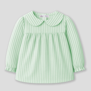 Blusa bebé niña blanca de rayas, tejido ligero, cuello bebé y cierre de botón en la espalda | Color: Verde claro | Street Monkey