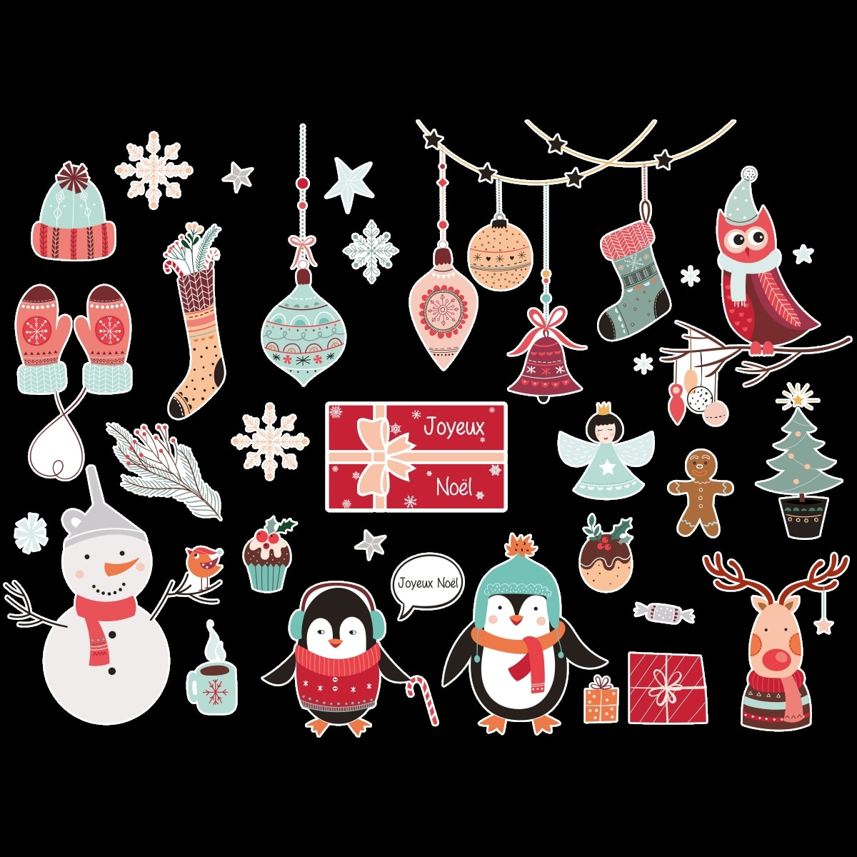 Sticker Noël fête d'hiver - Autocollants stickers adhésifs noël - décoration fêtes