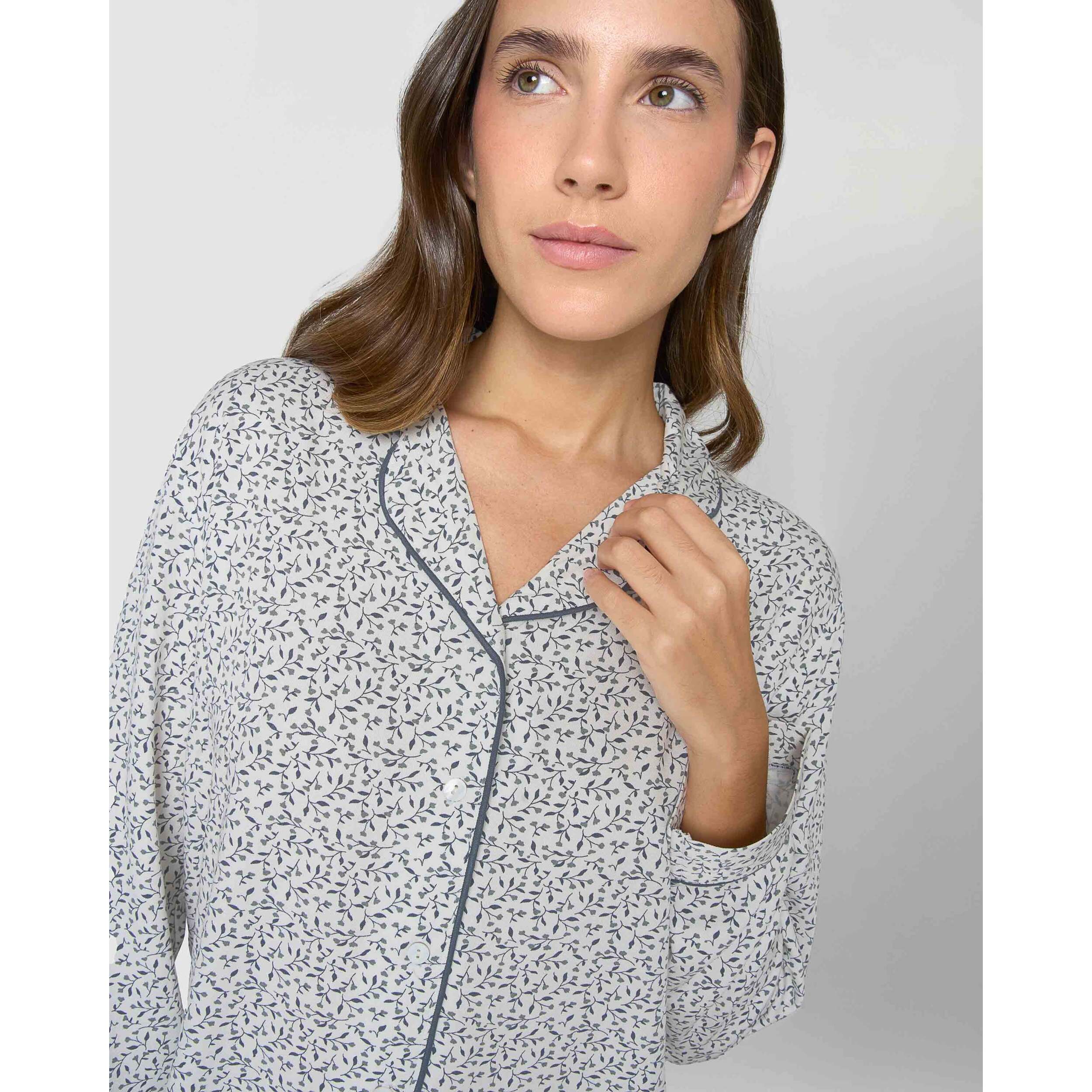 Pigiama lungo a camicia in viscosa canale blu verdastro