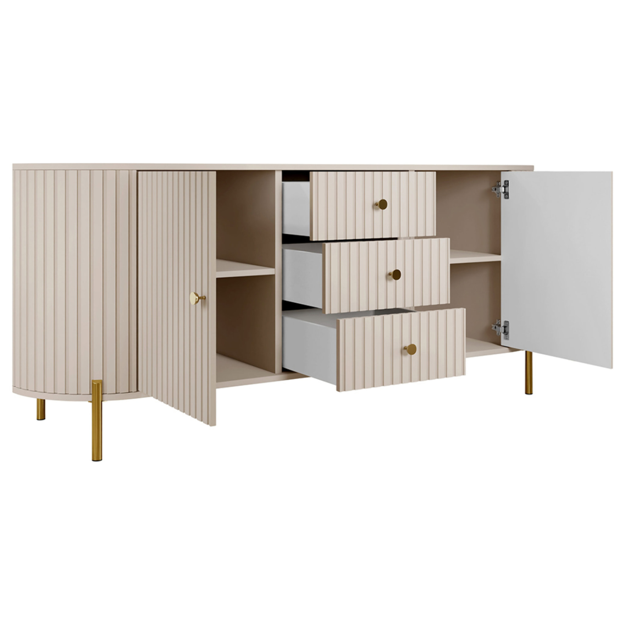 Jaime - buffet bas 178 cm - 3 tiroirs, 2 portes et 2 étagères - Beige