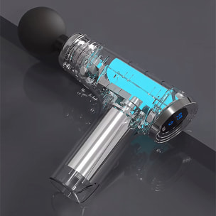 Mini pistola fascia per massaggio muscolare con 6 intensità e 4 teste di massaggio.