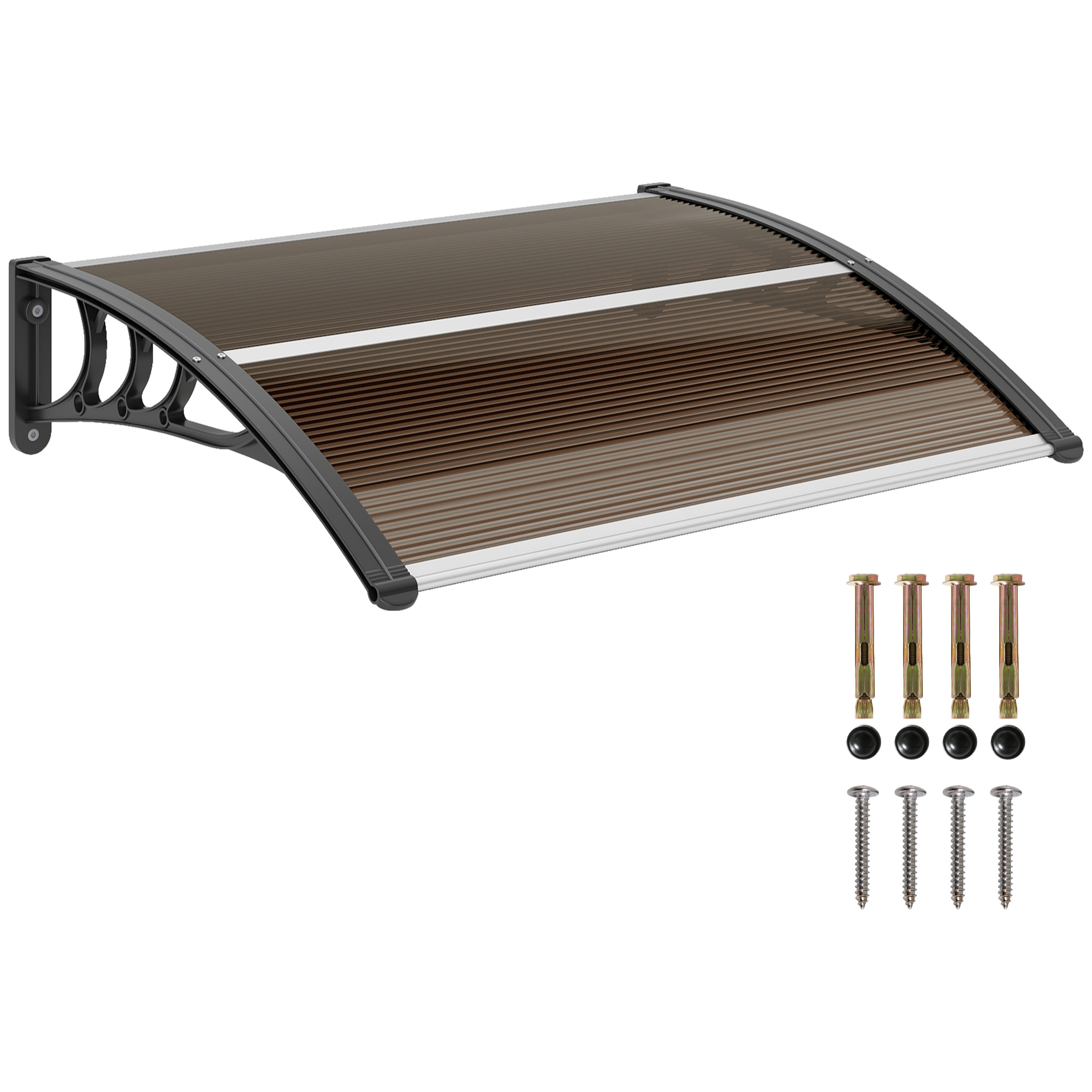 Marquesinas Exterior para Puertas y Ventanas 75x100 cm Tejadillo de Protección contra Sol y Lluvia con Soporte de Aleación de Aluminio Marrón Translúcido