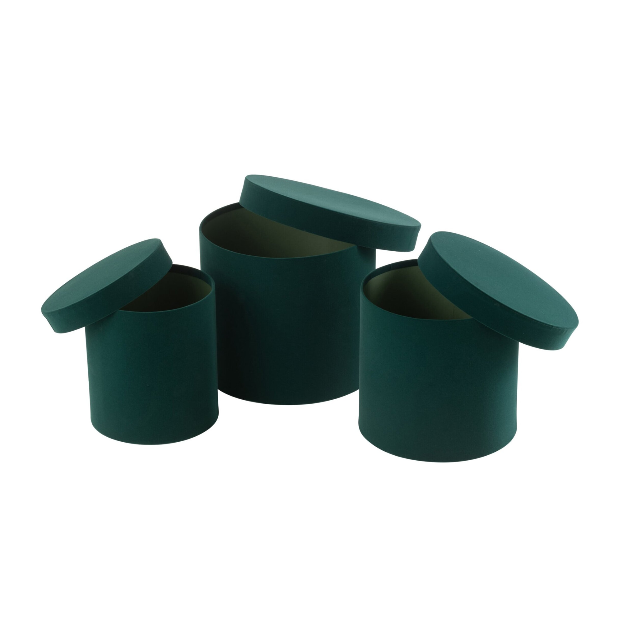 J-Line boîte Rond - velours/papier - vert - 3 pcs