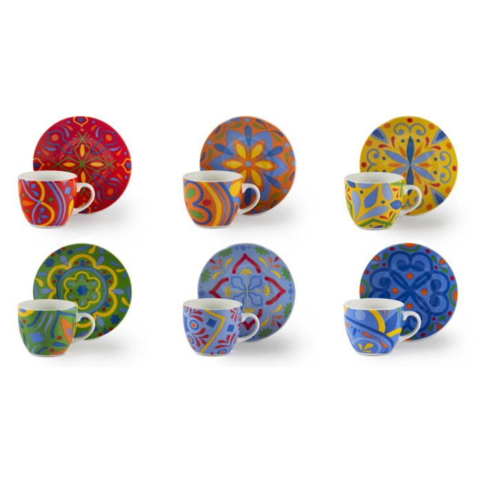 Set 6 Tasses à Café avec Soucoupes Excelsa – Puebla, Porcelaine Multicolore