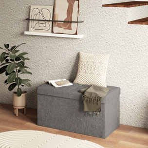 Baúl de Almacenaje para Dormitorio 84L Puff de Almacenaje Plegable Tapizado de Lino Sintético con Tapa para Salón 76x38x38 cm Gris Oscuro