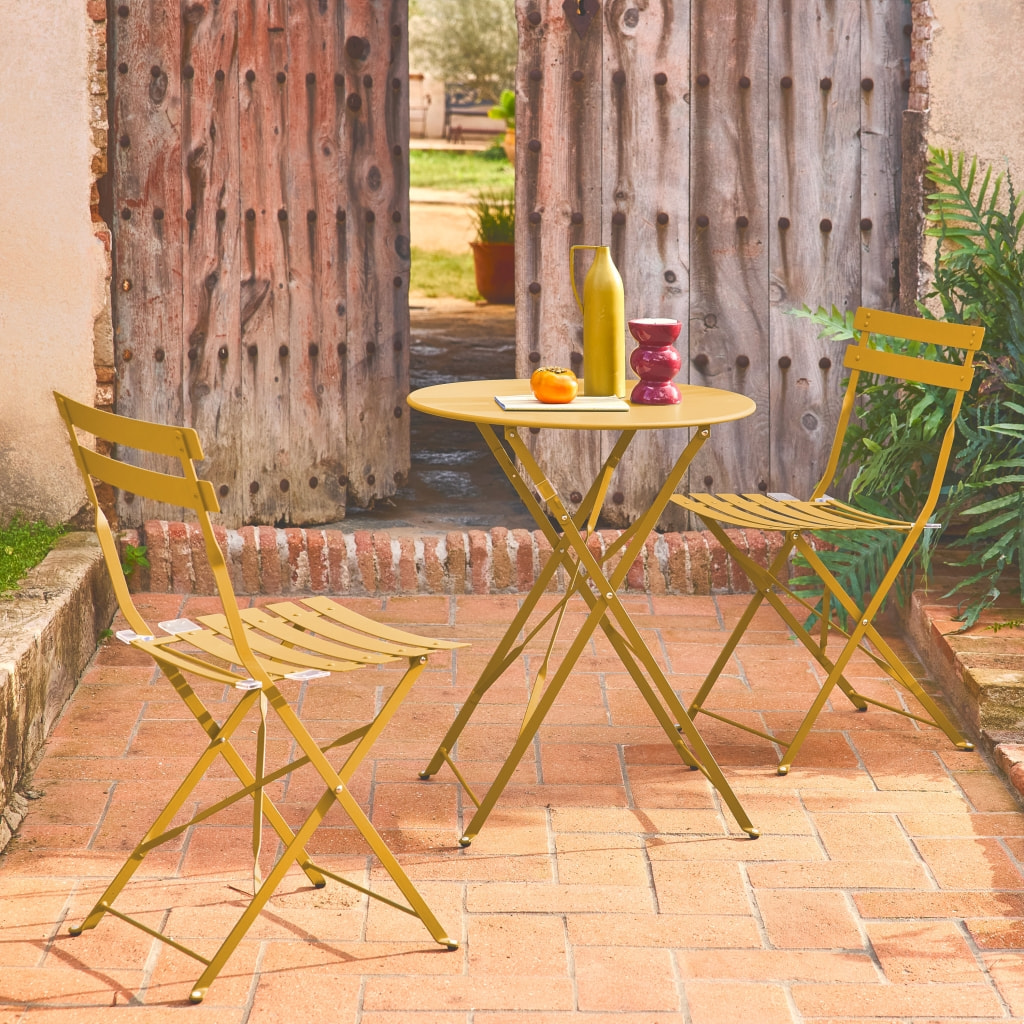 Table de jardin bistrot pliante métal + 2 assises EMILIA