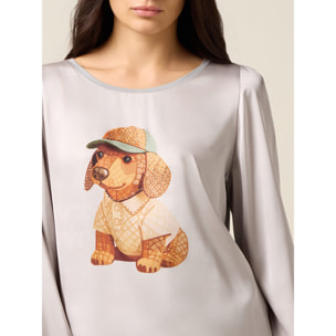 Oltre - Camiseta bimaterial con estampado y aplicaciones - Gris