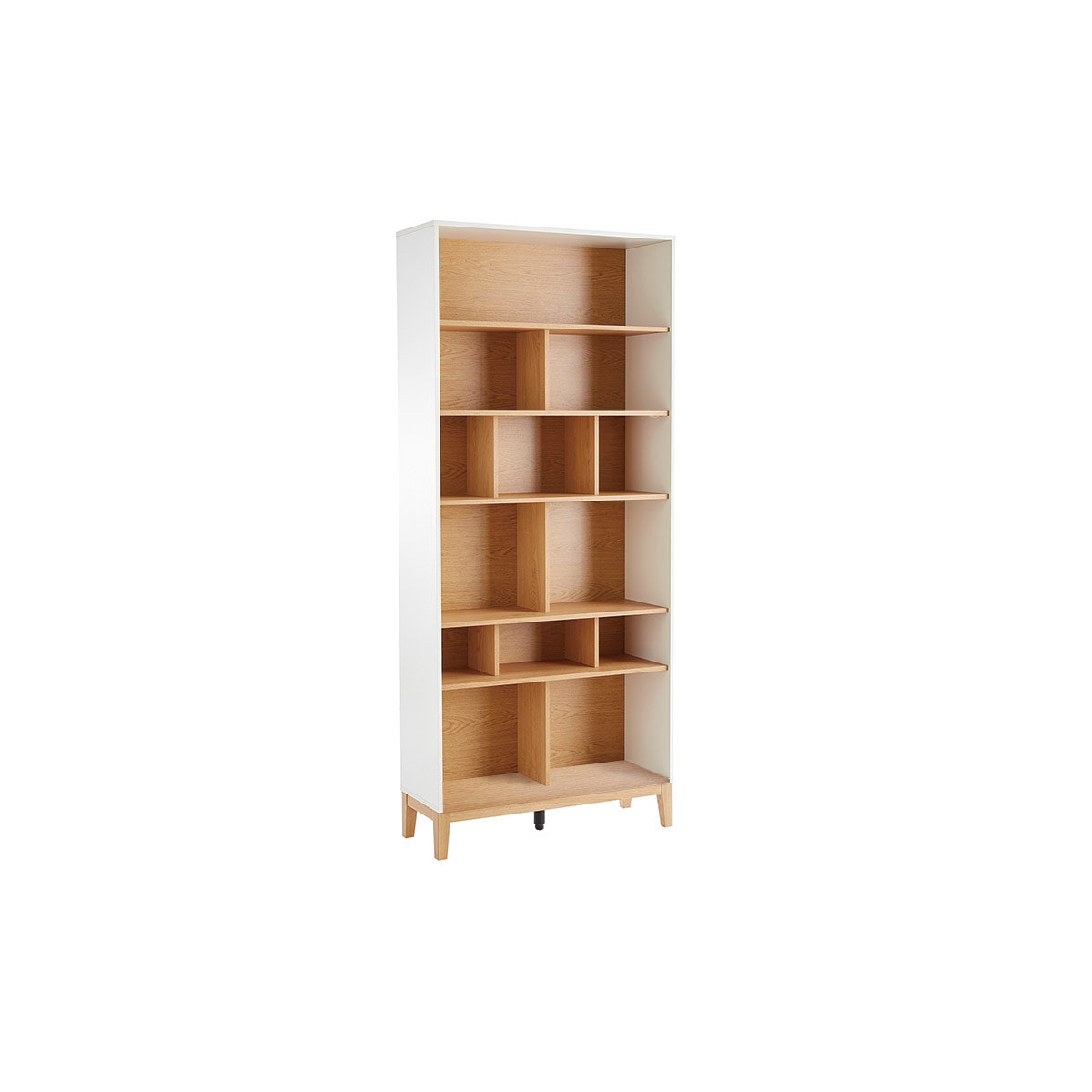 Bibliothèque scandinave en bois clair chêne et blanc L90 cm ABEL
