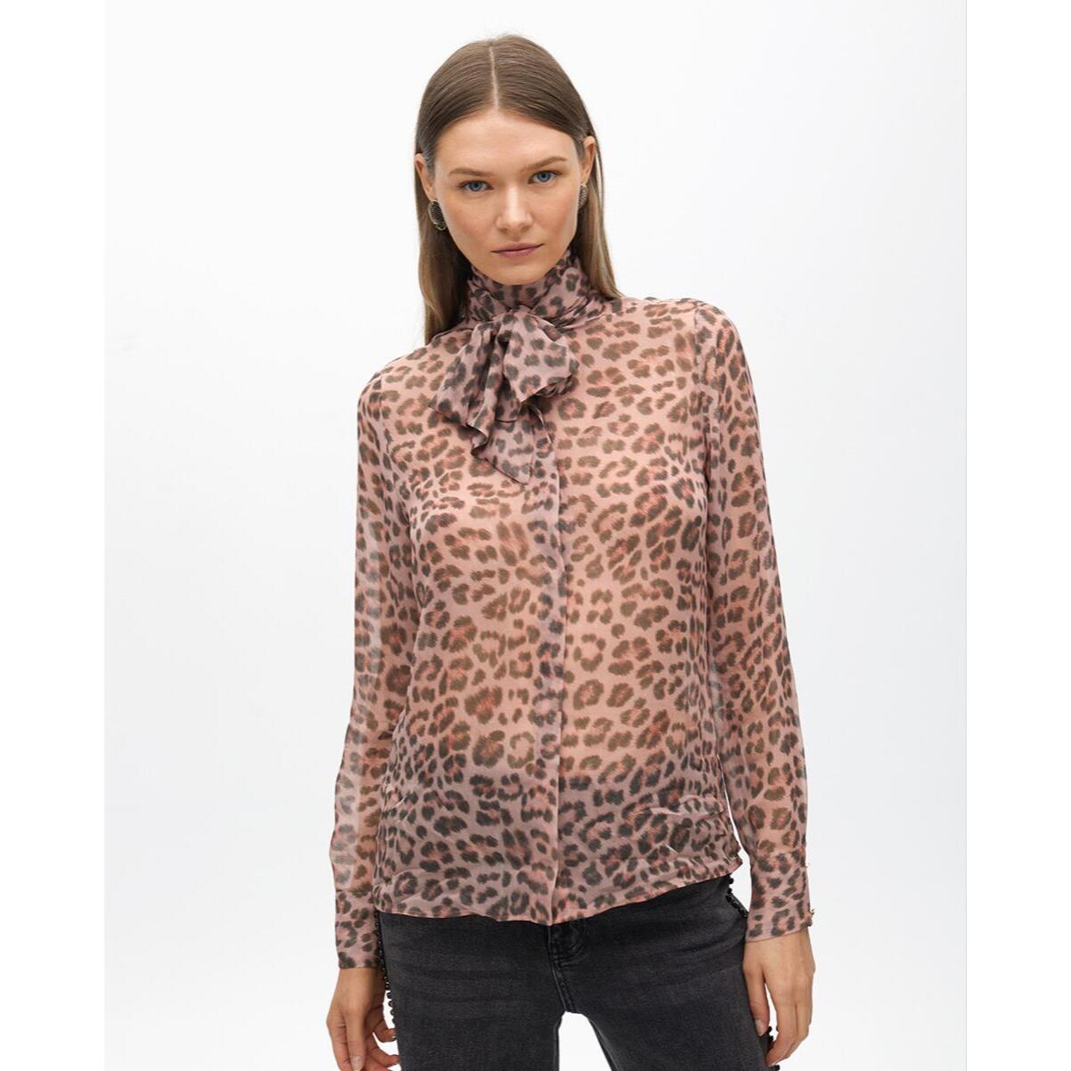 Camicia con fiocco animalier