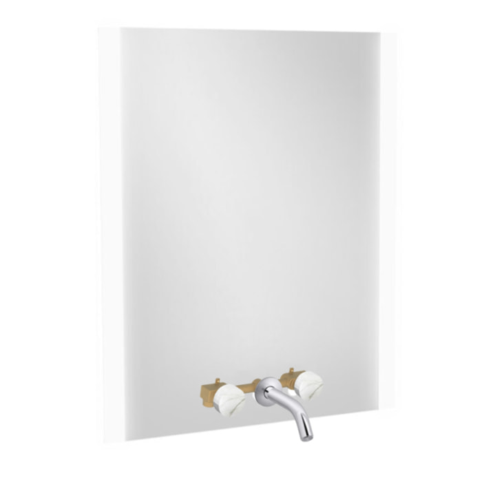 Miroir 3 trous 60 cm + mélangeur lavabo encastré 3 trous Grands Boulevards marbre sculptural et chromé