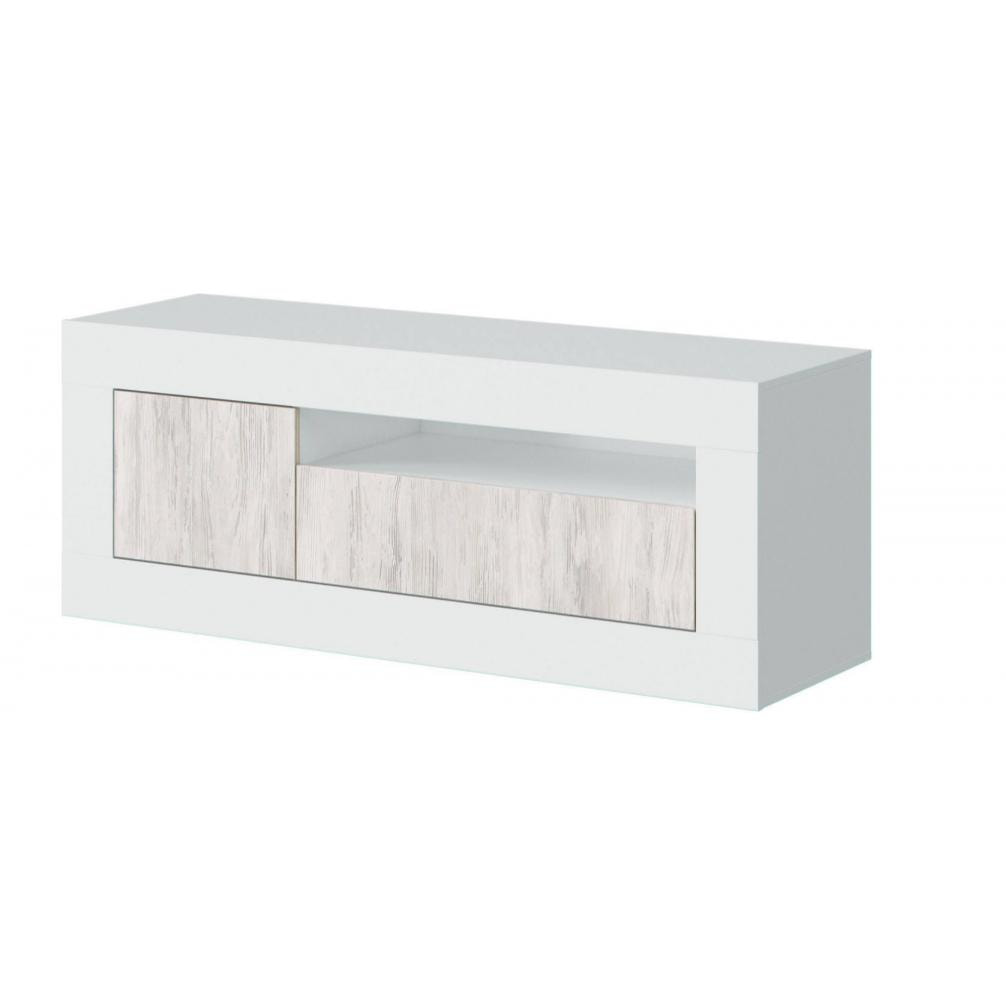 Mobile porta TV Killeen, Credenza per televisione da soggiorno, Supporto TV a 2 ante, cm 139x42h53, Rovere e Bianco