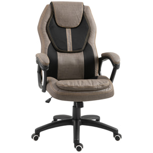 HOMCOM Fauteuil de bureau manager massant hauteur réglable pivotant 360° polyester PU gris brun surpiqûre orange