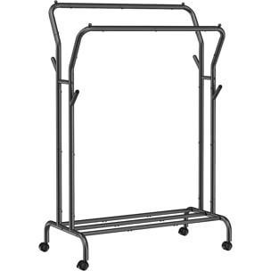 Stand appendiabiti doppio Oskar su ruote in acciaio nero