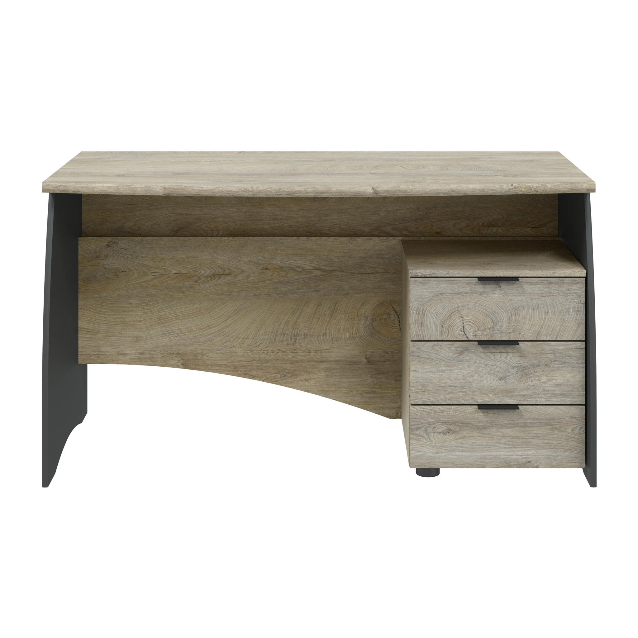 Scrivania con 3 Cassetti Bliss Scrittoio da Studio o Ufficio Mobile Desk da Soggiorno Sala da Pranzo 136 x 74 x 67 cm Colore Rovere E Grigio