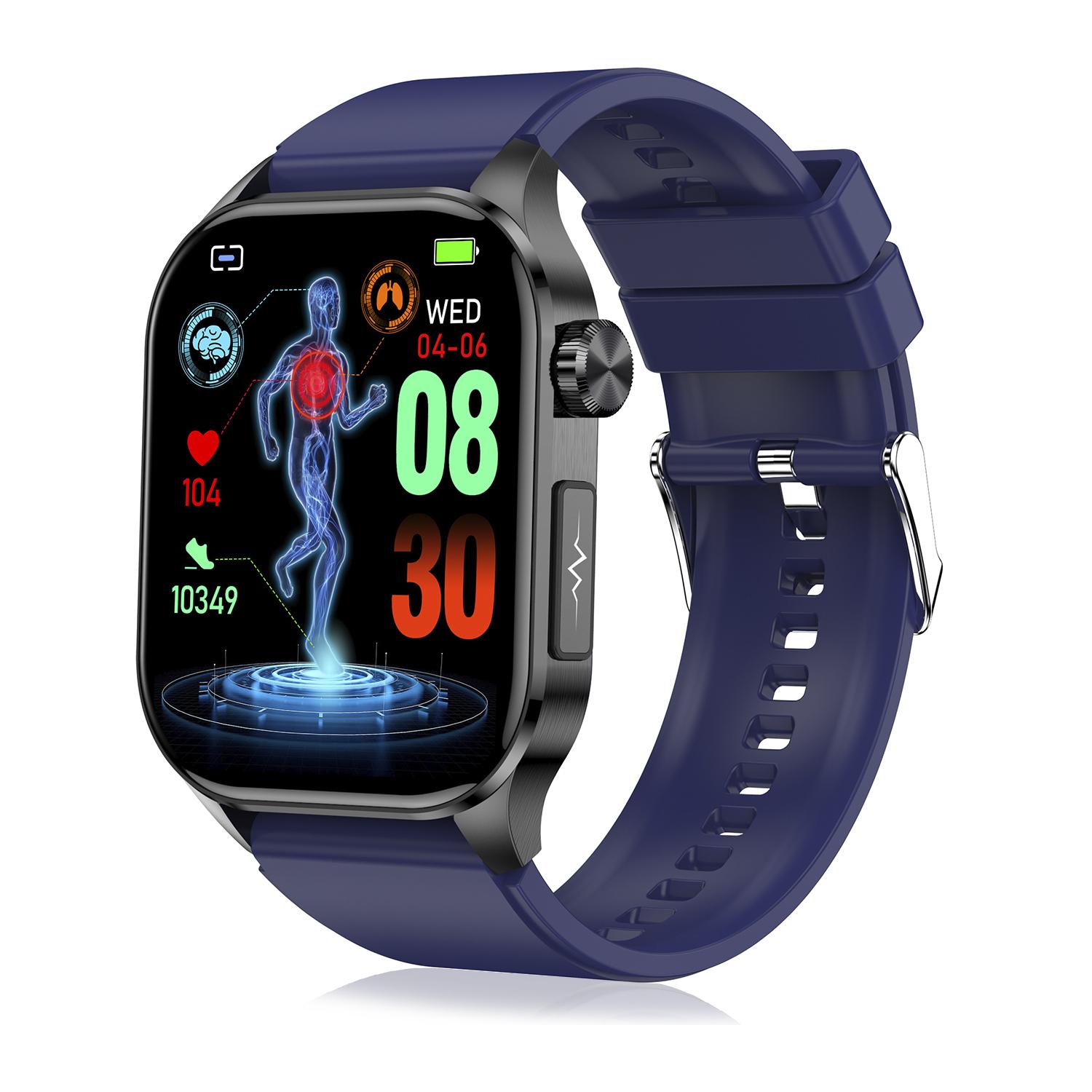 DAM Smartwatch ET580. ECG con banda para pecho, glucosa en sangre, ácido úrico y lípidos, IMC grasa corporal, temperatura, O2 y tensión. 5,3x1,1x4 Cm. Color: Azul Oscuro