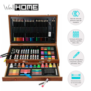 Set de arte de pintura en caja de madera con 112 piezas 37,5x8x23,5cm