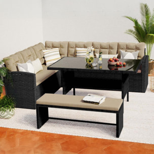 Salon de jardin 8 places résine gris foncé et beige OSCAR