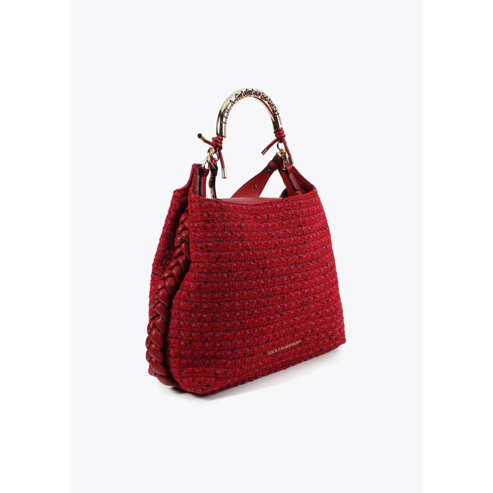 Borsa shopper con manico metallico personalizzato tessuto tweed