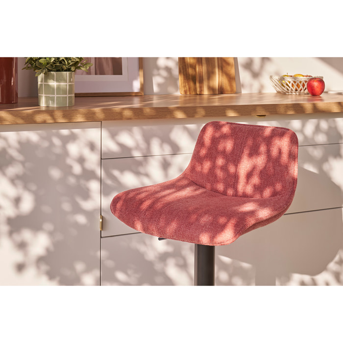 Tabourets de bar réglables pivotants 360° en tissu effet velours texturé terracotta et métal noir (lot de 2) BOOST