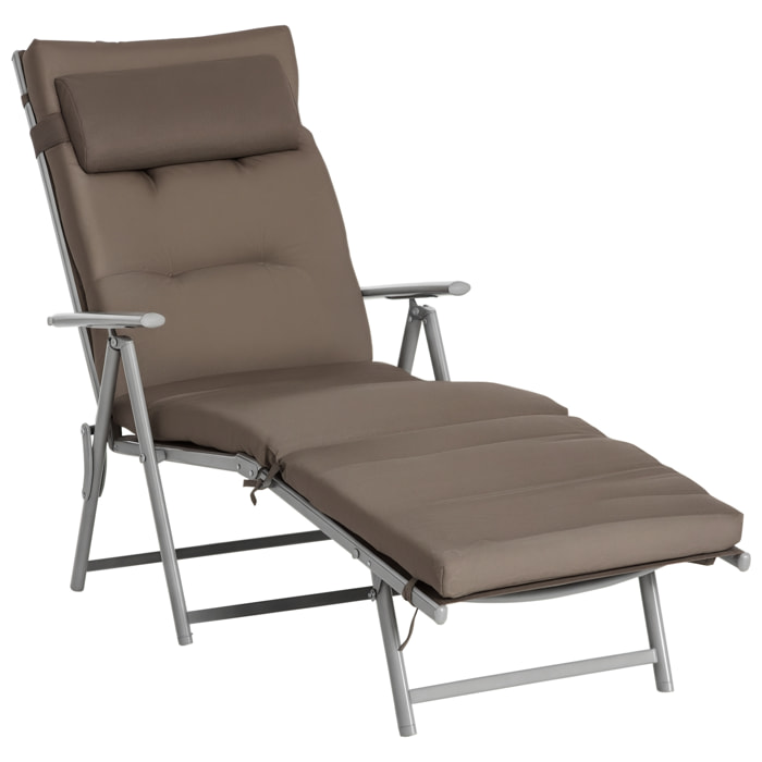 Tumbona Plegable Tumbona de Jardín con Respaldo Ajustable en 7 Posiciones con Cojín Cuerpo Entero y Cabeza para Terraza Piscina Carga 165 kg 137x63,5x100,5 cm Marrón