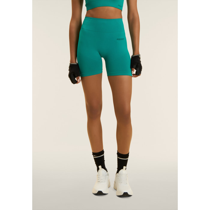 Leggings Corti Seamless con Vita Alta e Inserti in Costina