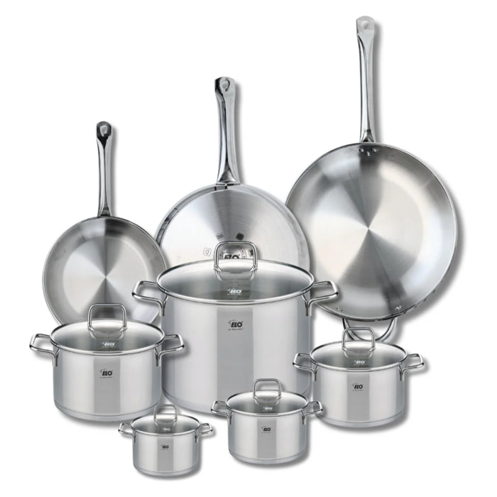 Ensemble de 3 Poêles de cuisson 24, 28 et 32 cm et 5 faitouts 12, 14, 16, 20 et 26 cm Elo Profi Citrin