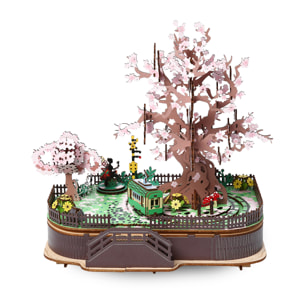 Maqueta de Madera 3D, con movimiento mecánico diseño cerezo en flor con luz y música. 446 piezas.
