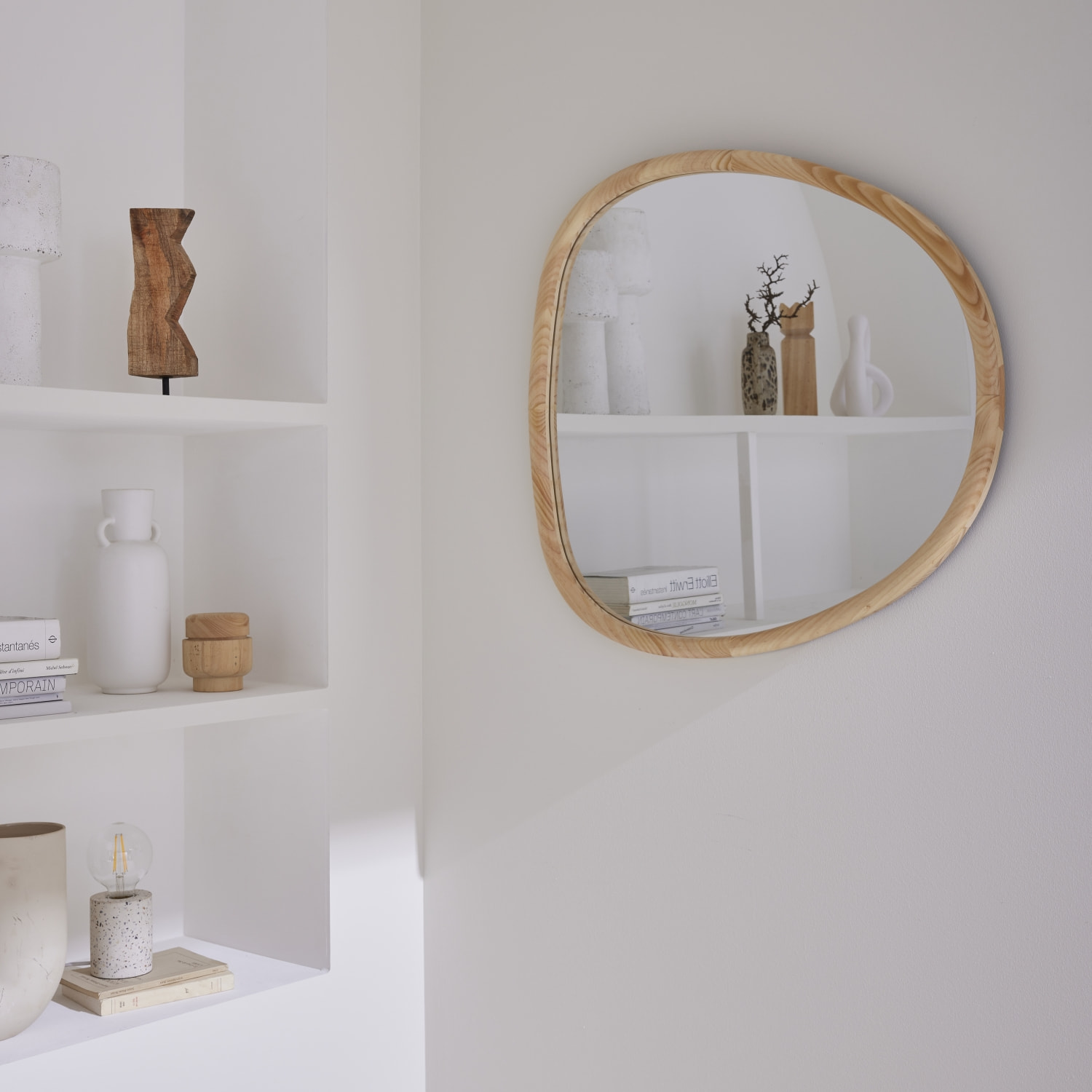 Miroir organique en bois de sapin 75cm couleur naturelle CHARLIE  L 75 x l 70 x E 3cm