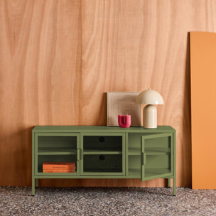 Meuble TV industriel métal et verre trempé 3 portes 120cm ARKANSAS