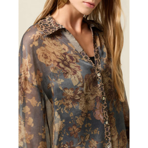 Oltre - Camisa estampada con mangas kimono - Beige