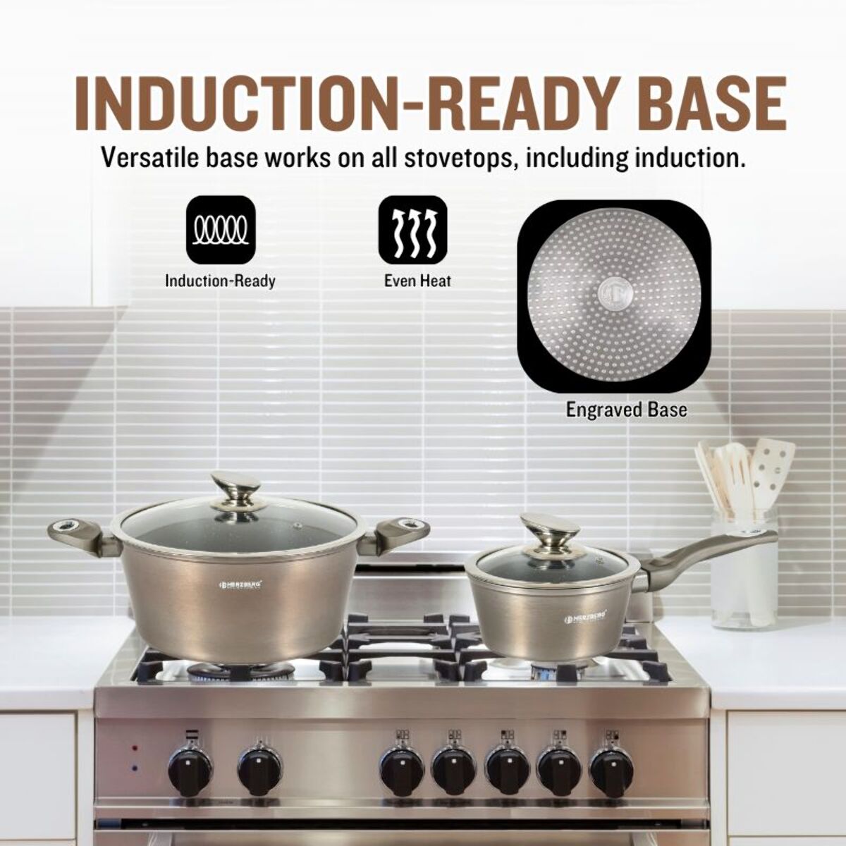 Batterie de cuisine 15 pièces avec revêtement en marbe Carbone Herzberg HGMETCR15-CAR