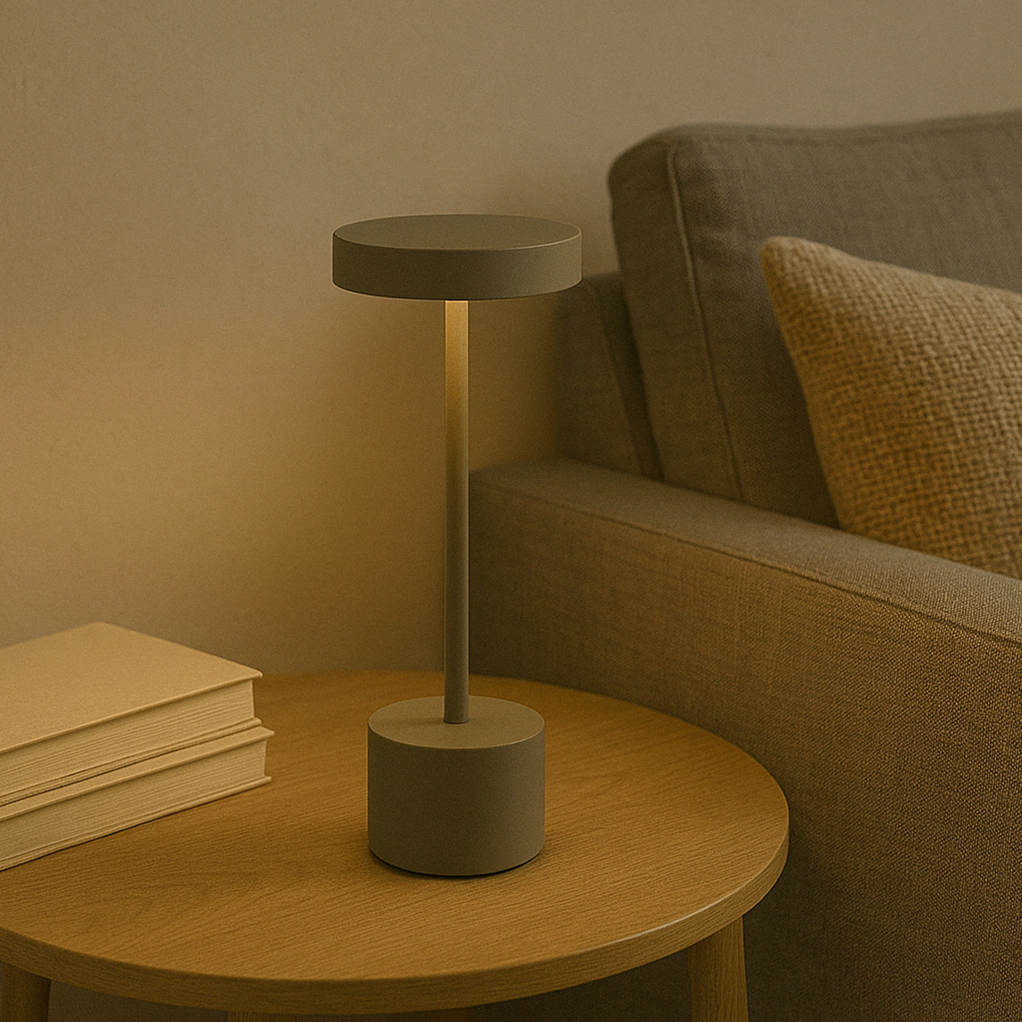 Well Home Lámpara de Mesa color Taupe con 24 luces LED blanco cálido con 3 modos de iluminación Ø8x34,2cm