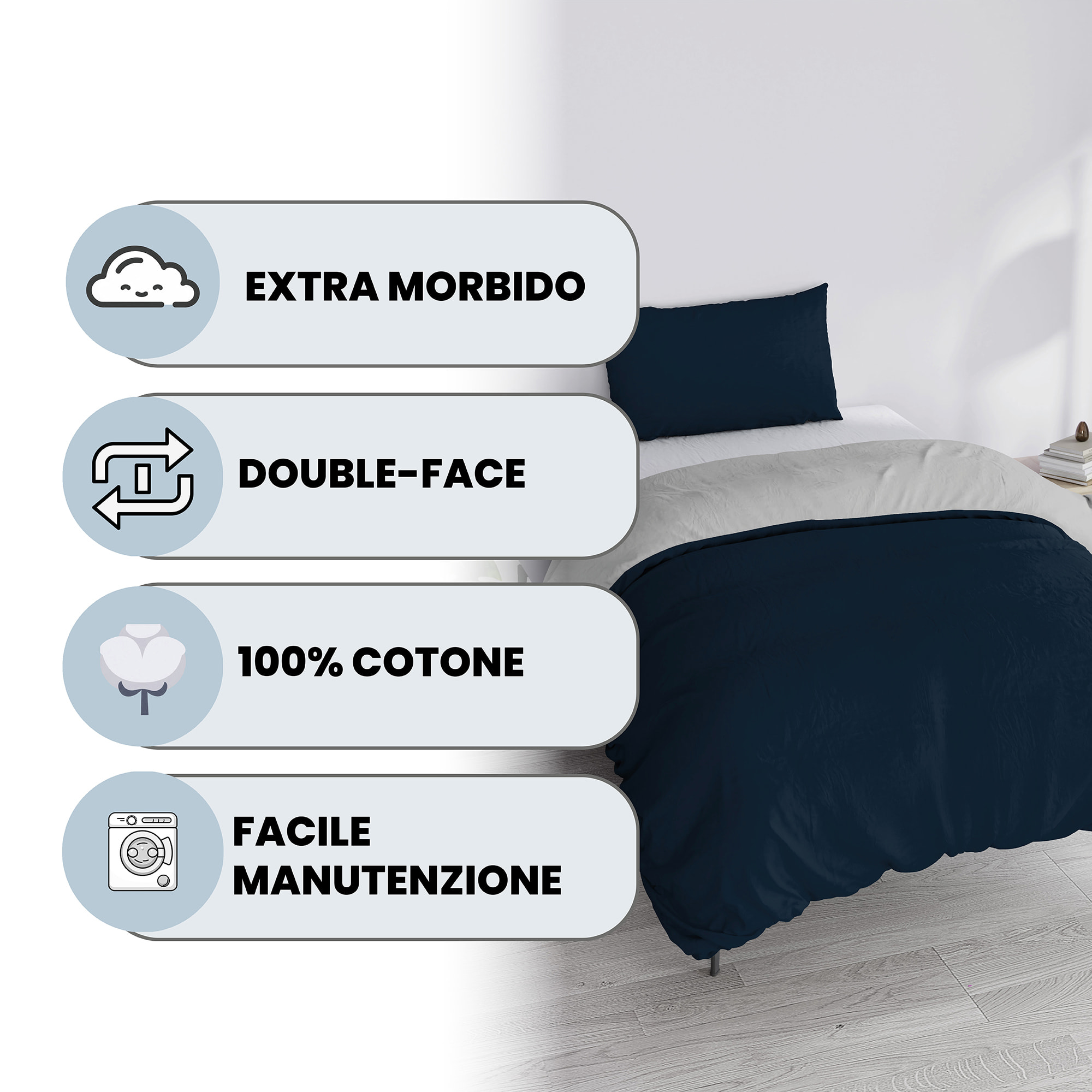 PARURE COPRIPIUMINO NATURAL COLOR SINGOLO - 100% COTONE MADE IN ITALY