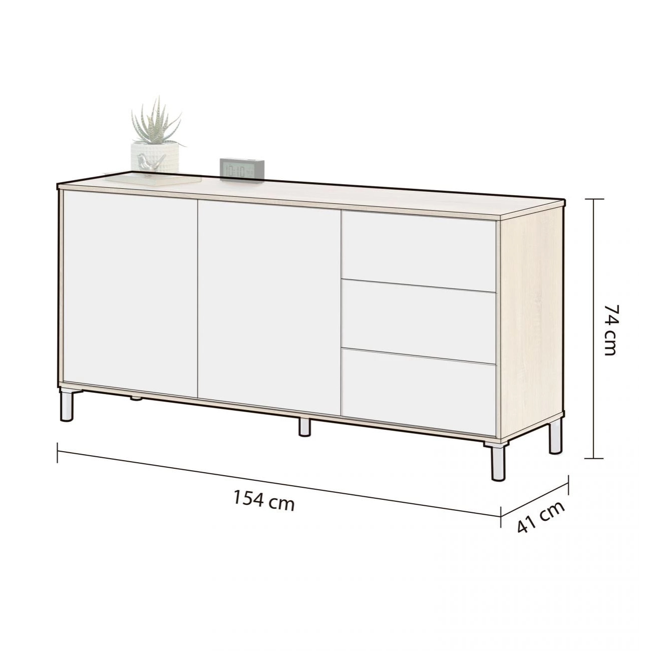 Aparador con gran espacio de almacenamiento en blanco mate y roble canadian 154 cm Lea Blanco Artik (Blanco Mate) - Roble Canadian