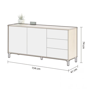 Aparador con gran espacio de almacenamiento en blanco mate y roble canadian 154 cm Lea Blanco Artik (Blanco Mate) - Roble Canadian