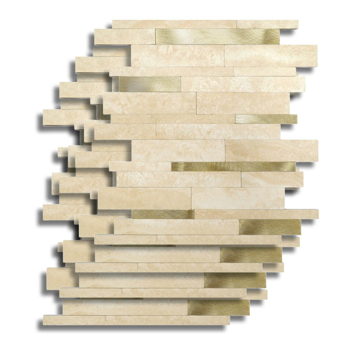 Crédence adhésive murale 3D motif lamelles 4 pièces - Doré