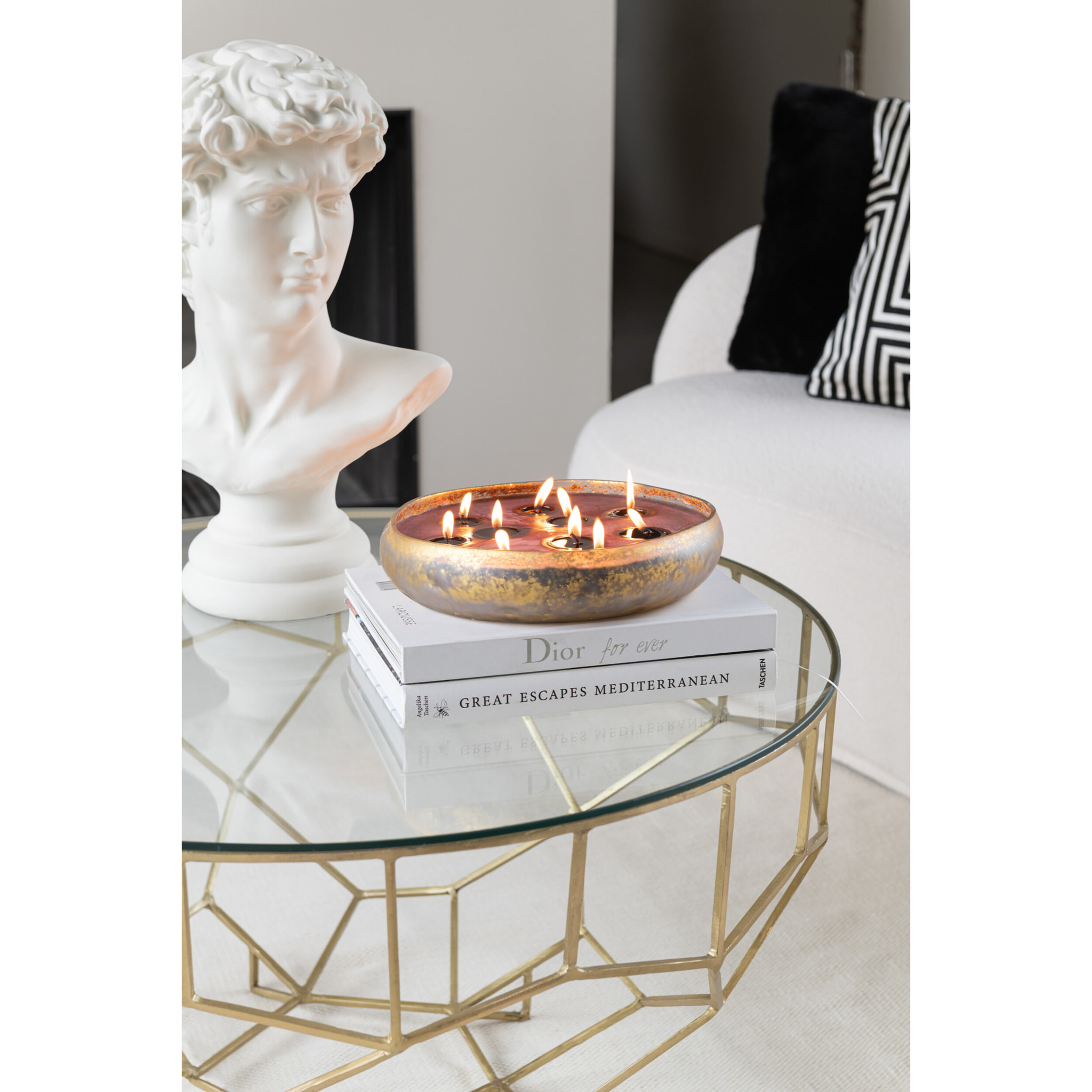 J-Line bougie parfumée M-Chic - Oud & Amber - verre - or/noir - extra large - 35H