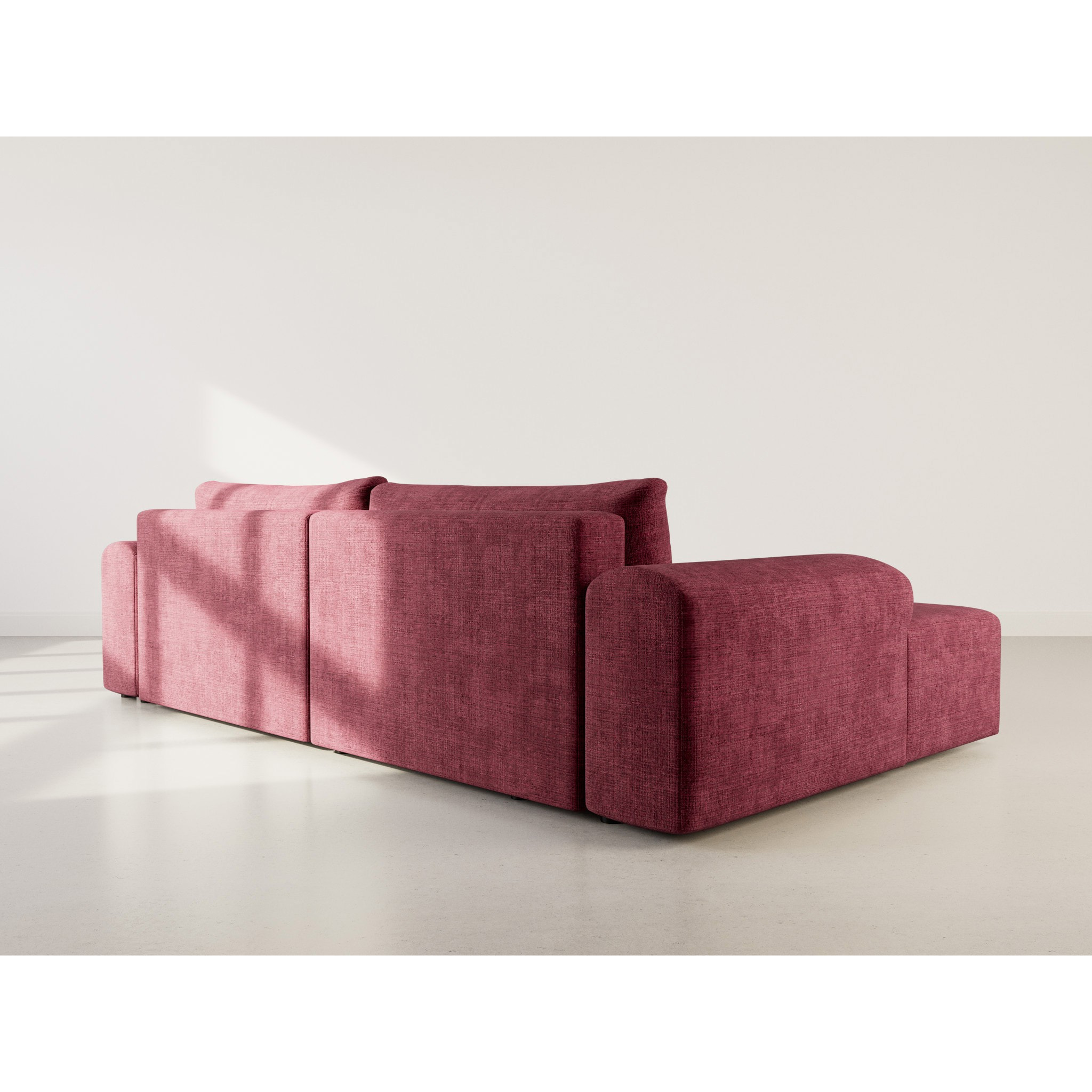 Rebecca - canapé d'angle gauche 4 places convertible avec coffre en velours texturé - Prune