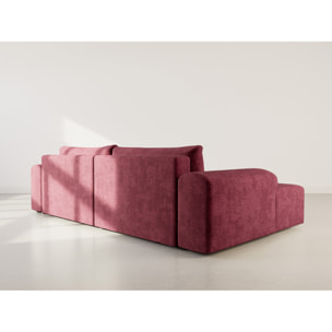 Rebecca - canapé d'angle gauche 4 places convertible avec coffre en velours texturé - Prune
