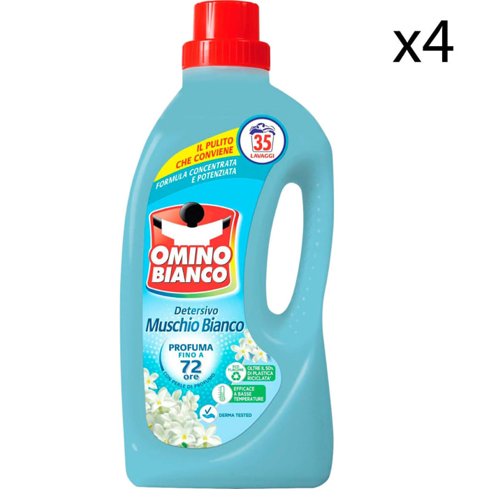 4x Omino Bianco Essenza Muschio Bianco Detersivo Liquido - 4 Flaconi da 1,4 Litri