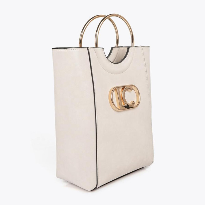 Mini shopper con manico rotondo in metallo in similpelle e logo LC ovale