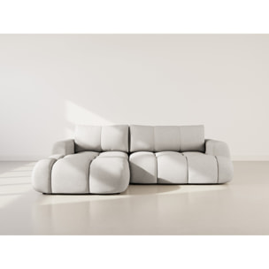 Yulin - Canapé d'angle gauche 4 places convertible avec coffre en tissu bouclette - Gris clair