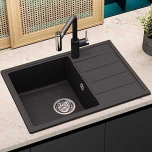 62x44 cm évier avec égouttoir réversible en Granite, à encastrer, noir (SATSINKGE2B)