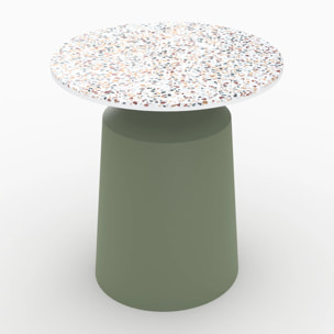 Table d'appoint ronde en terrazzo et métal vert kaki D44 cm - Daphné