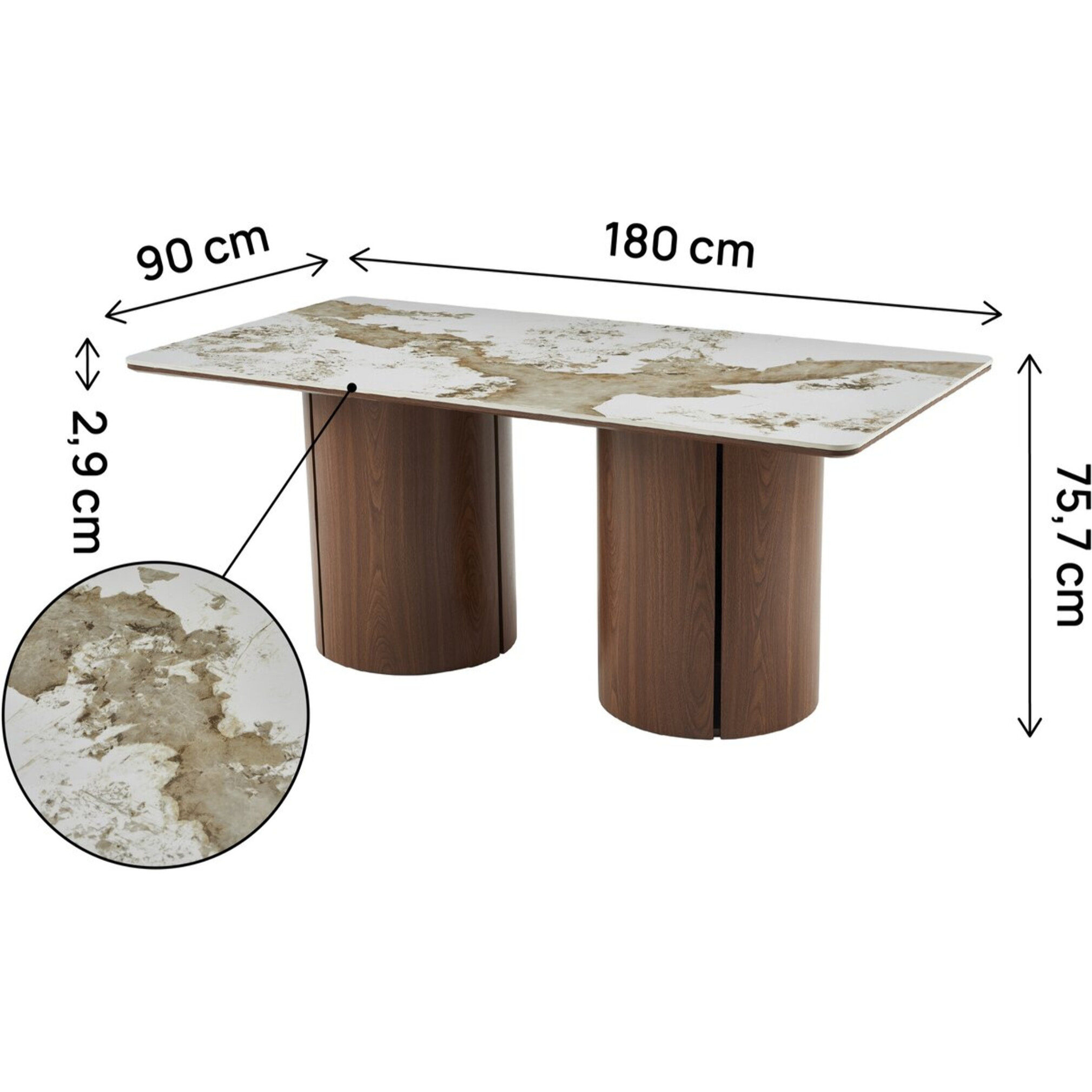 Table à manger rectangulaire en céramique pendora "Milano" - 6 places - Marron