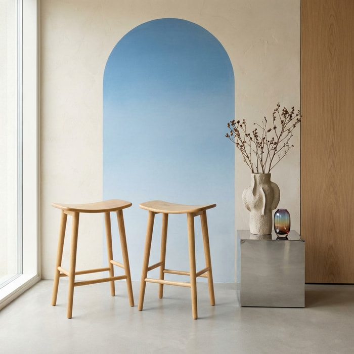 Tabouret de bar vintage bois d'hévéa 66cm (lot de 2) LOUNA