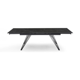 Table extensible en céramique marbré noir L160/240cm - 9 piètements - UNIK