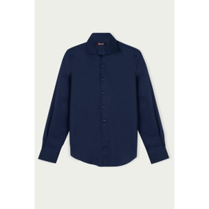 Camicia Uomo 1 Bottone Francese Slim Popeline Stretch Unito Blu