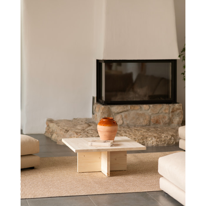 Mesa de centro cuadrada de madera maciza en tono natural de 80x80cm Alto: 33.2 Largo: 80 Ancho: 80