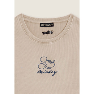 T-shirt cropped da donna a manica lunga con ricami Disney